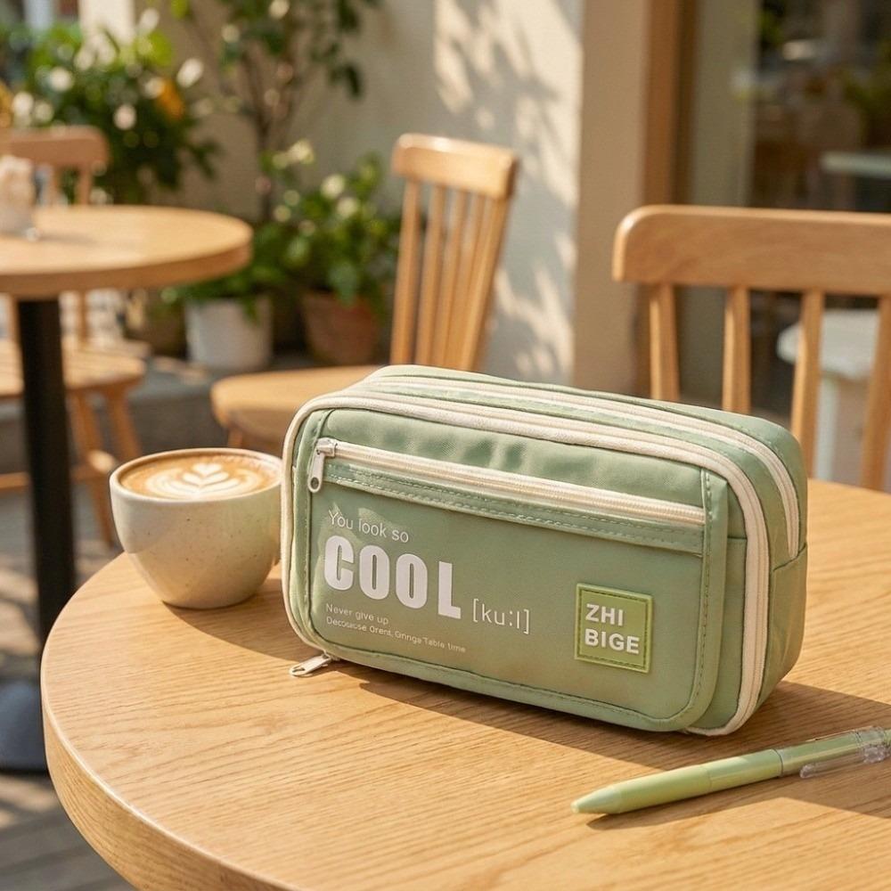 Large Capacity Multi Compartment Stationery Bag Clear Window Multi-Layer Pen Bag Polyester Lightweight Pencil Pouch Girls