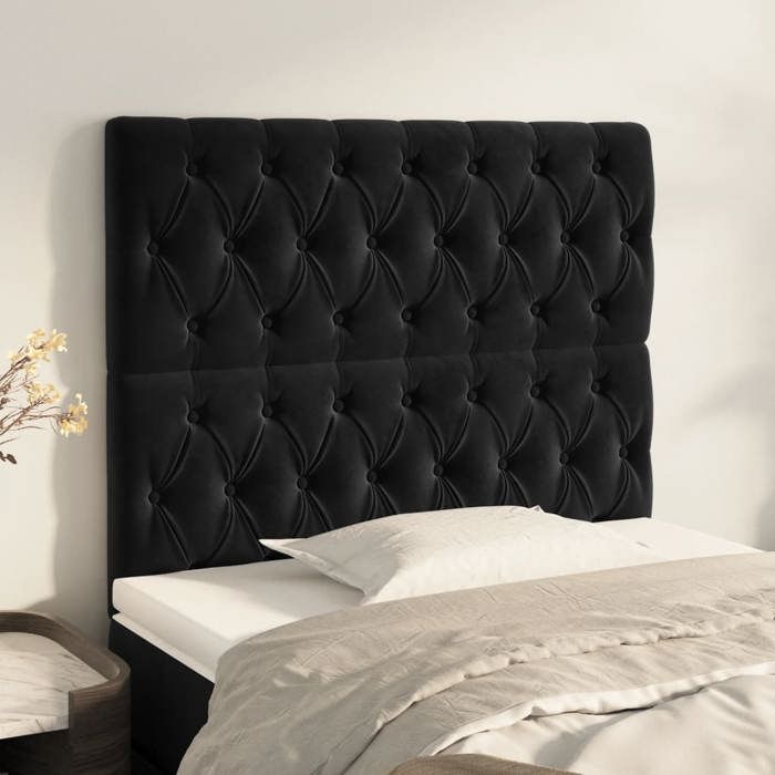 Tête de lit - Maison Exclusive - Velours noir - 90 x 7 x 118/128 cm réglable - Pieds bois stables