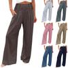 Summer Cotton Linen Wide Leg Pants Women Loose Palazzo Pant Pocket Elastic Waist Button Casual Pants