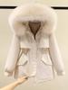 Женская стеганая зимняя большая меховая куртка женская свободная тонкая теплая парка с капюшоном пуховик
