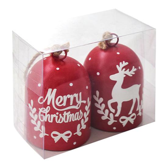 2 Pcs Red Christmas Bells Ornament Vintage Rustic Hanging Bell with Snowflake Reindeer Tree Pattern Handmade Lucky Bell for Home Tree Decor