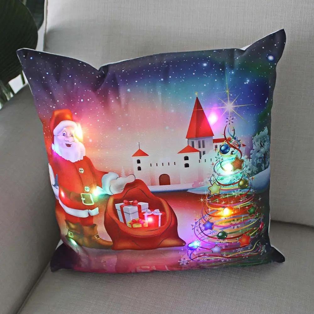 Christmas Light LED Decoration 45x45cm Santa Sled Village Color Ball Sofa Seat Pillow Sleeve Cases