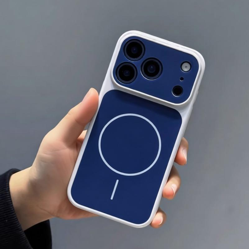 Оригинальный Чехол с Контрастным Цветом для MagSafe для iPhone 17 16 15 14 13 12 Pro Max 17ProMax 11 Магнитная Зарядка Полностью Закрывающий Заднюю Крышку