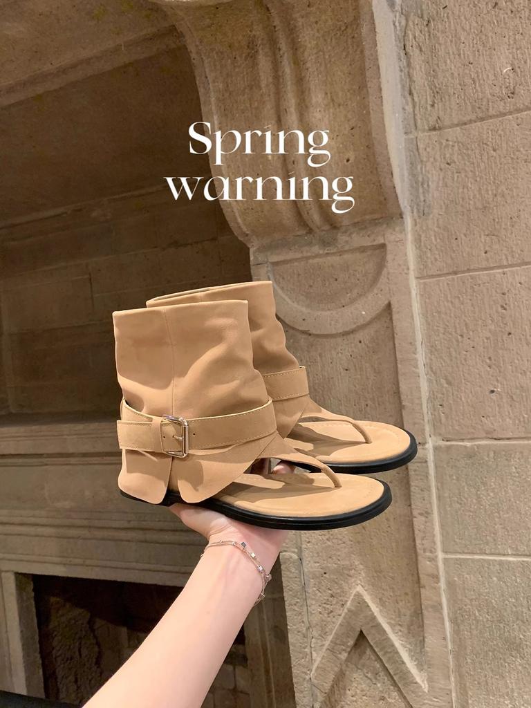 Срочная вторая доставка! Римские каникулы~ Стильные шлепанцы Spice Girls с круглым носом, ремешком с пряжкой, на среднем каблуке, крутые ботинки