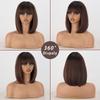 MERISIHAIR Women Short Straight Brown Bob Wig with Bangs Synthetic Fiber Natural Straight Shoulder Length Wig Daily Wear