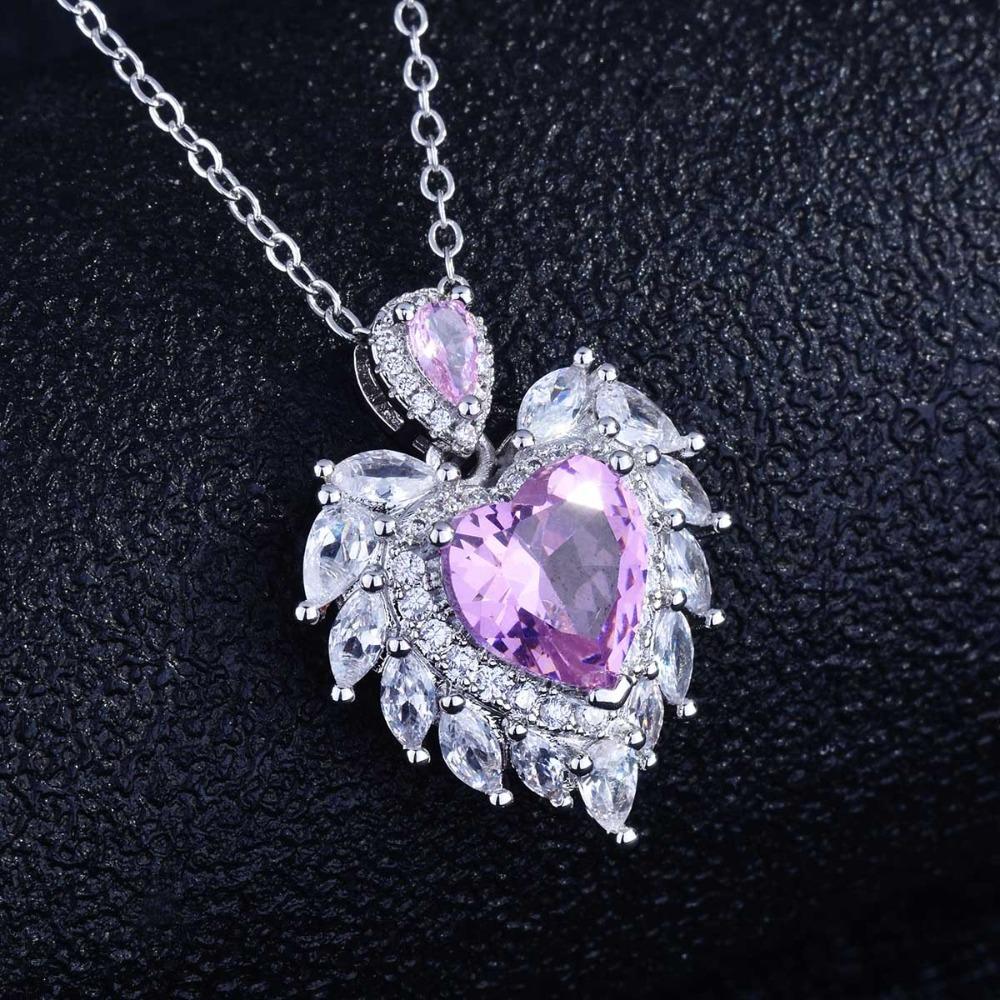 Angel Wing Pendant Necklace with Simulated Aquamarine Heart Wing Jewelry Design for Women