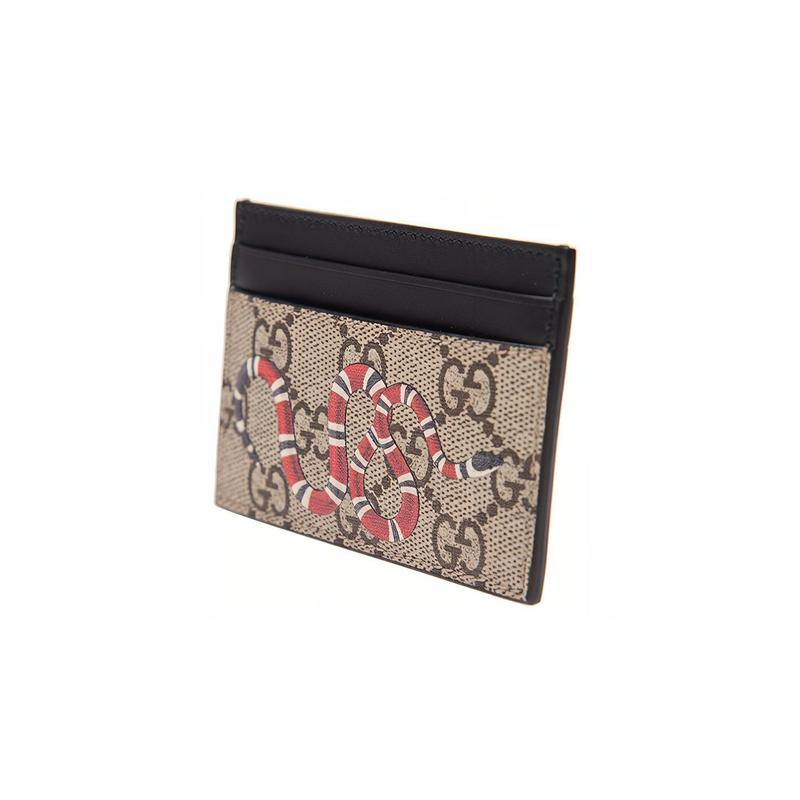 Gucci Coral snake print presbyopia logo open opening and closing canvas and leather card holder card bag men's ebony color and black
