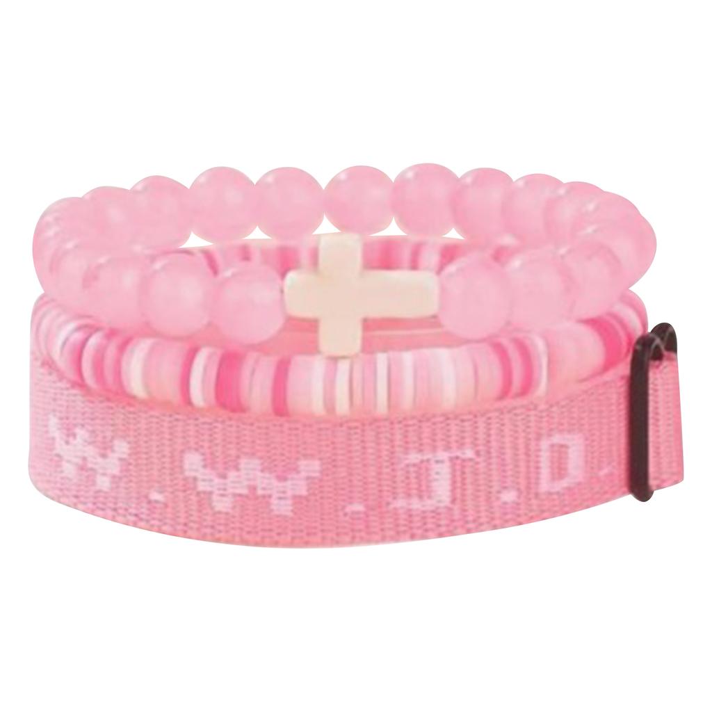 Letter Design Religious Stackable Beaded Bracelet, Fashionable Cross Charm Bracelet For Women, Trendy All-match & Exquisite Jewelry