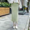 Women Knitting Skirt High Waist Back Slit Design Solid Color Midi Skirt Soft Breathable Thickened Warm Hip Wrapped Skirt