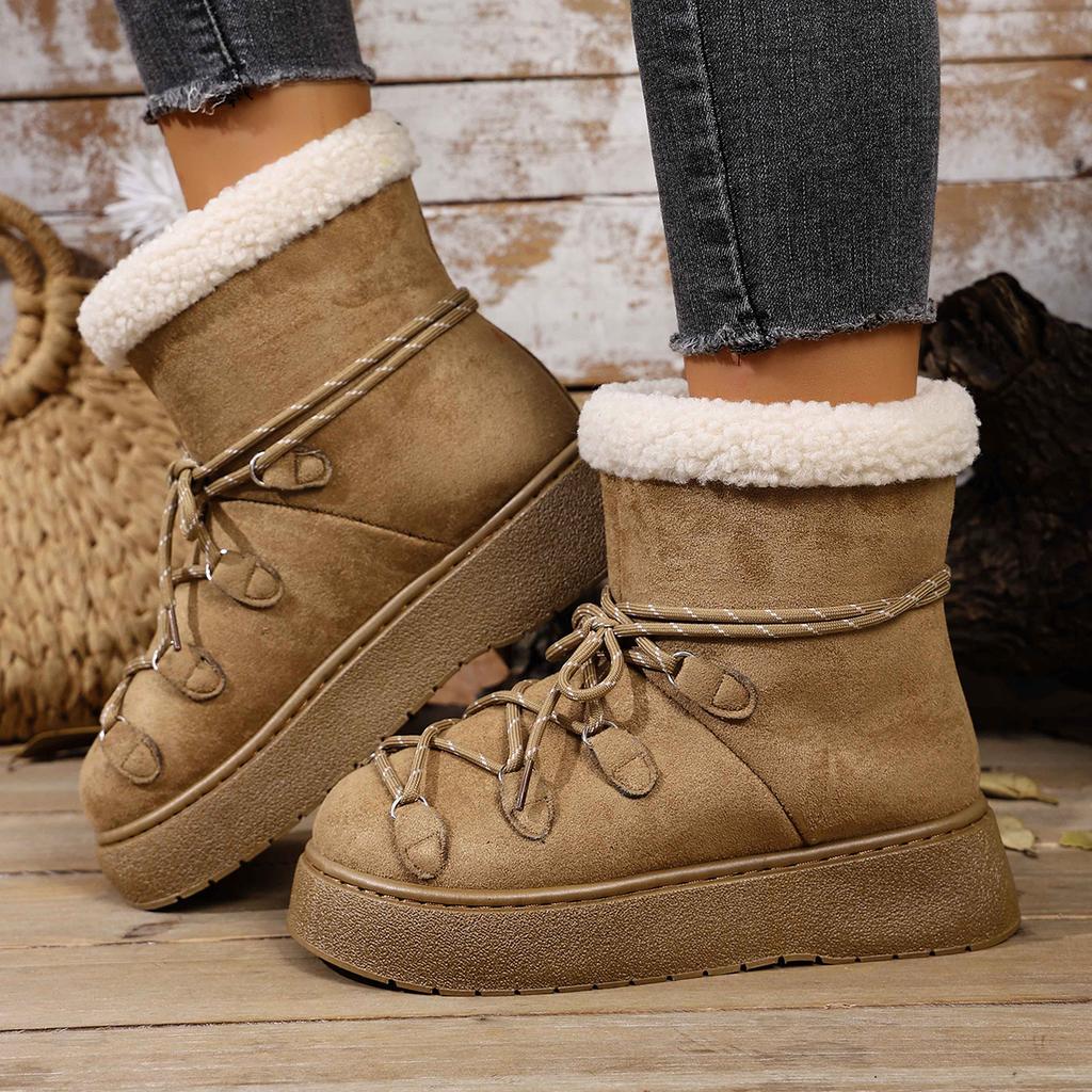 Модные женские зимние ботинки Теплые Модные Ботильоны с круглым носком Женские 2025 Новые Удобные Ботильоны На шнуровке Бант Обувь на платформе Женские