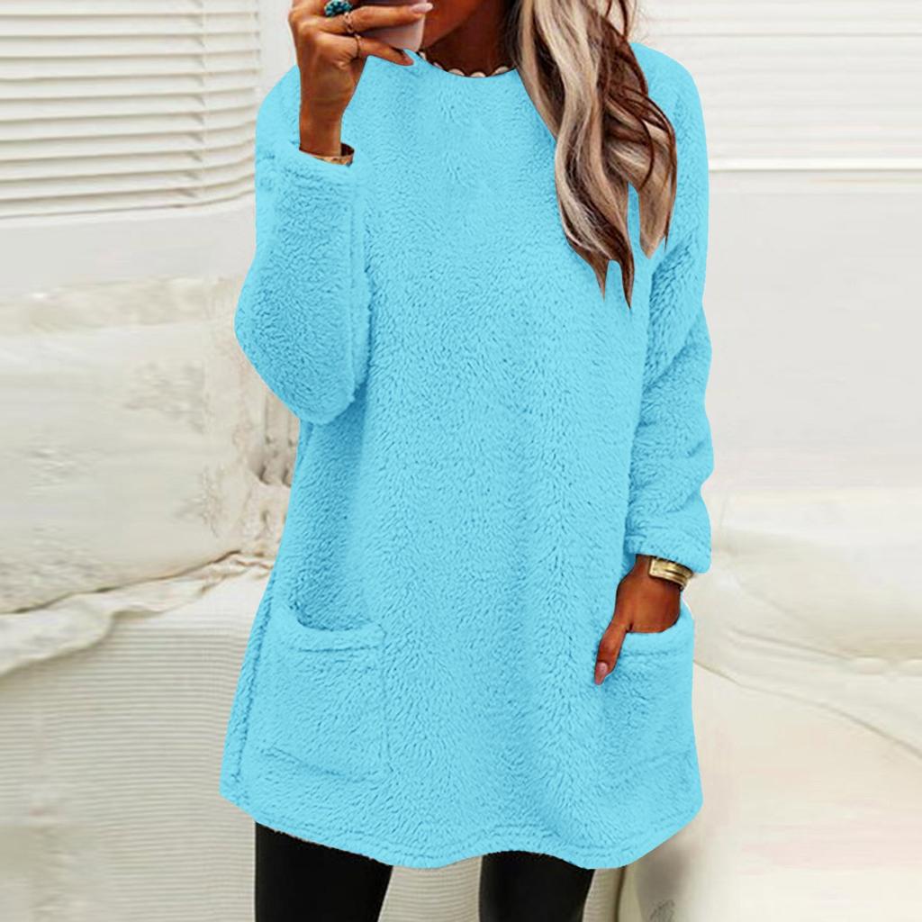 Женская модная повседневная теплая футболка с длинным рукавом и круглым вырезом с длинными рукавами