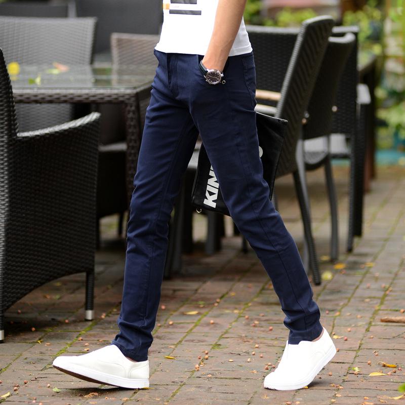 Мужские повседневные брюки из эластичного хлопка прилегающего силуэта в корейском стиле