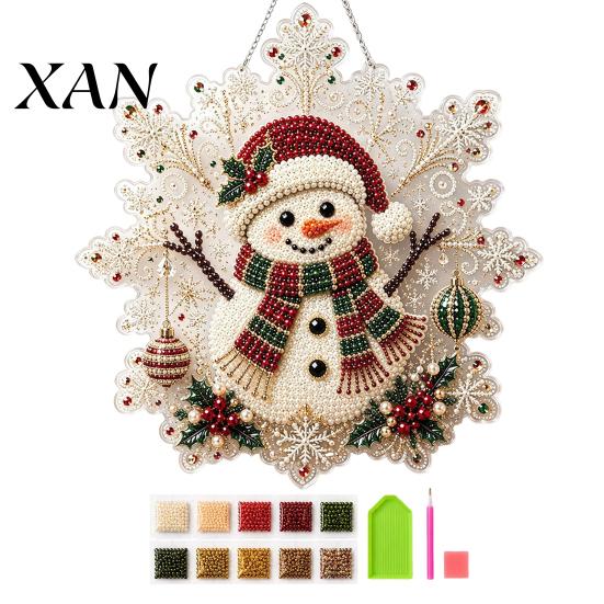 DIY Beading Ornaments Christmas Faux Pearl Painting Suncatcher Art Kit, Acrylic Snowflake Shape Board Party Crafting Ideas with Lace Edge, 3D