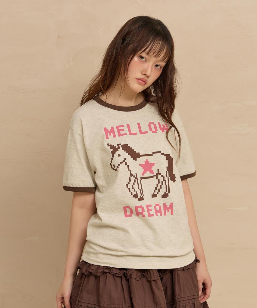 WAIKEI Mellow Dream Единорог Футболка с коротким рукавом и контрастной отделкой Овсяный