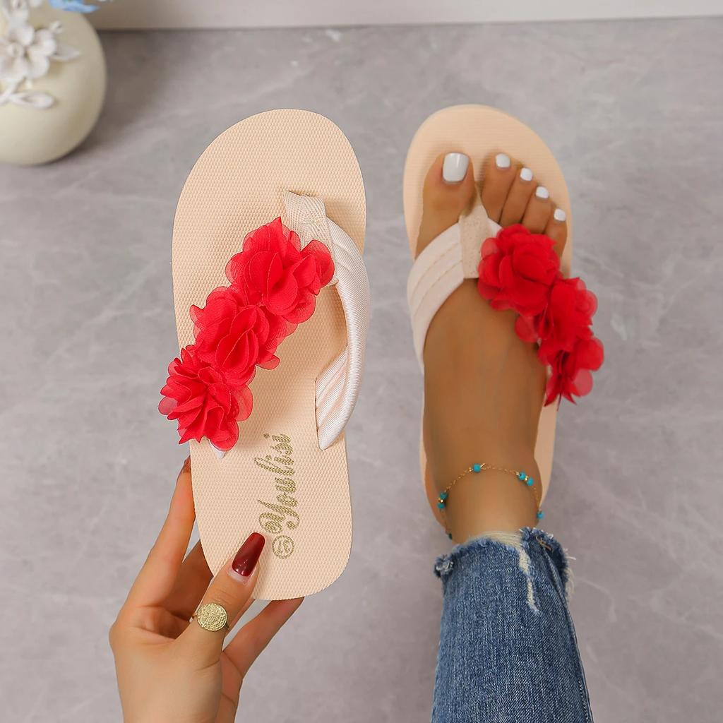 Модные летние новые уличные пляжные туфли с открытым носком, с цветочным узором, нескользящие женские тапочки на толстой подошве, легкие, удобные