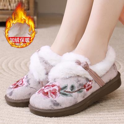 Зимние бархатные утолщенные классические вышитые хлопковые туфли универсальные удобные нескользящие хлопковые туфли вышитые туфли