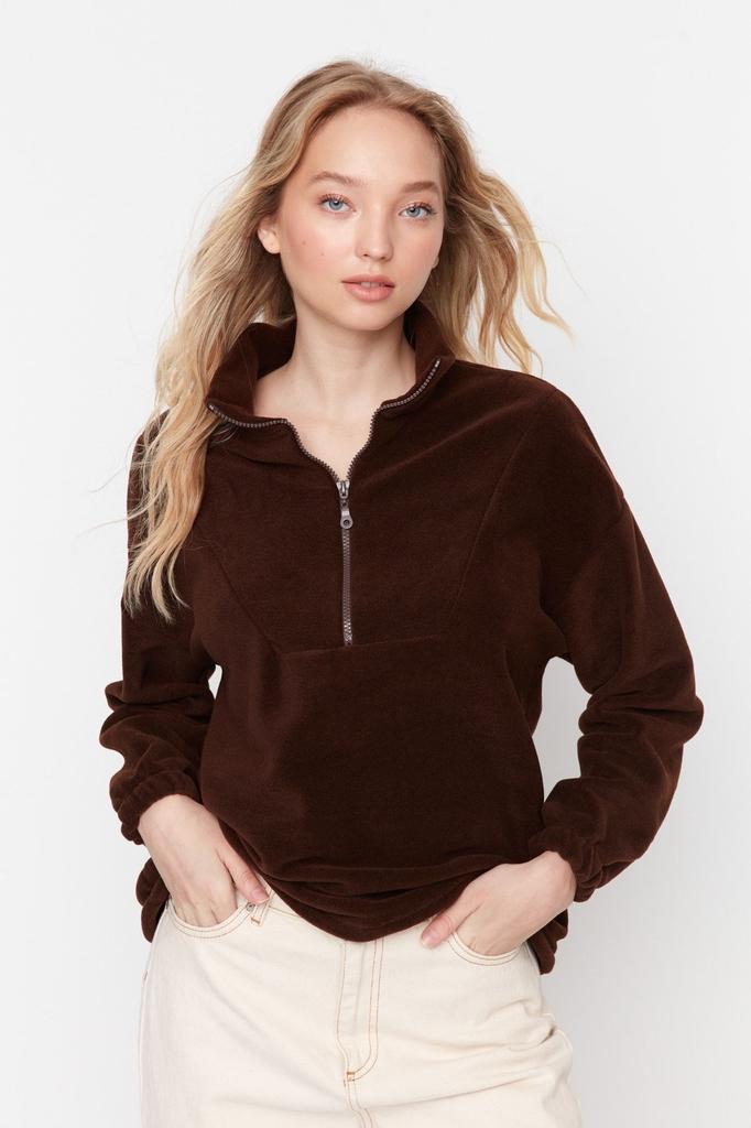 Женская модная стильная толстовка Изумрудно-зеленая флисовая вязаная толстовка с застежкой-молнией