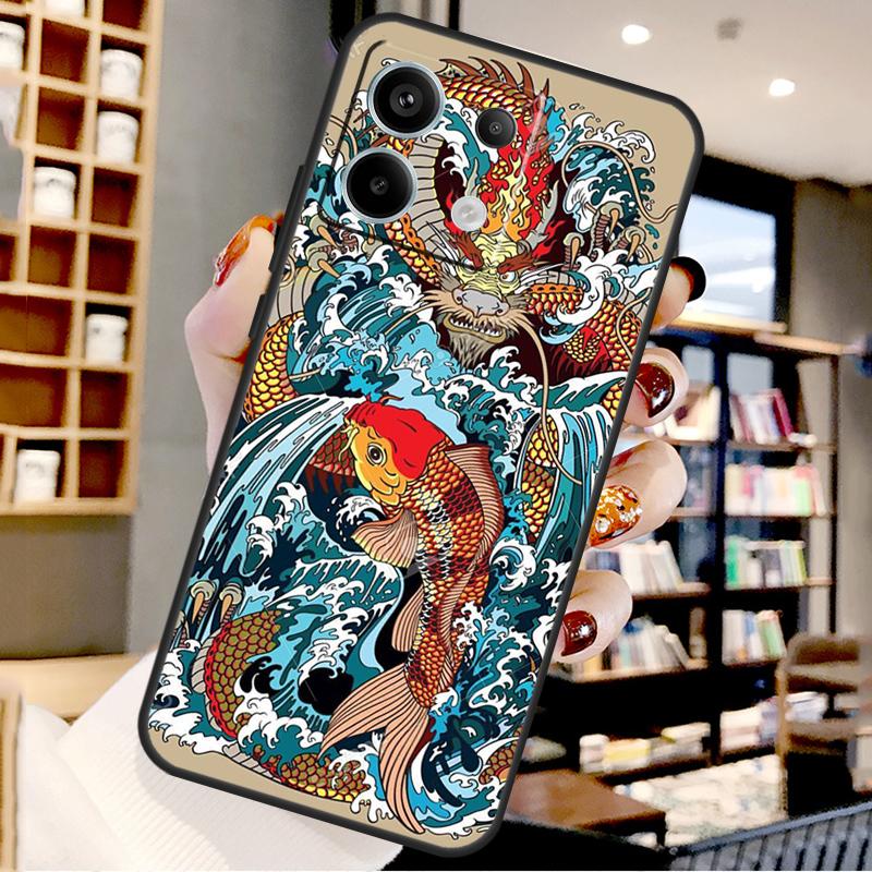 Татуировка Японский Карп Дракон Волна Для Xiaomi Redmi Note 14 Pro 9 10 11 12 13 15 Pro Plus Чехол Для Redmi 15 15C 13C 12C 10C 14C