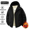 Winter new outdoor graphene heated jacket, men's cotton jacket, hooded windproof cotton jacket, fleece-lined thickened cold-resistant jacket