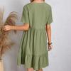 Женские летние платья Весна V-образный вырез короткий рукав свободный пуловер однотонный с оборками покрой расклешенный отпуск