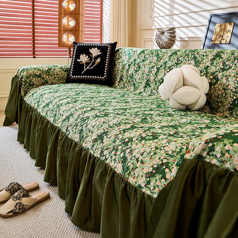 Floral Linen Couch Cover Vintage Sofa Protector with Premium Feel for All Seasons