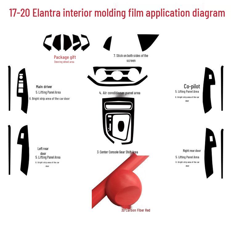 Наклейки на центральную консоль из углеродного волокна для Elantra 2017-2020 для улучшения интерьера