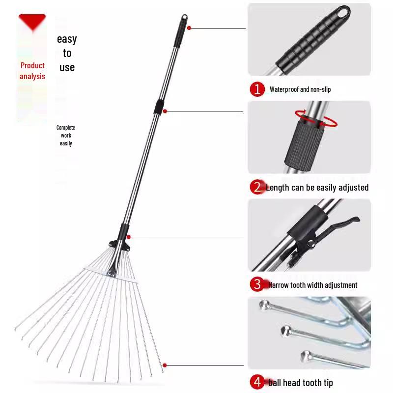 Garden Leaf and Grass Rake for Organizing and Collecting Leaves and Lawn Debris