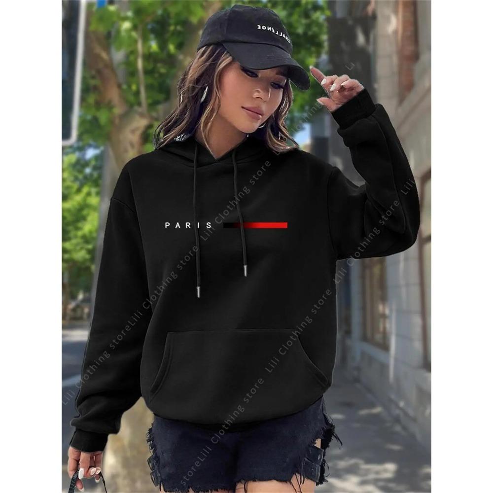PARIS Hot Selling Hoodies for Women Tops Fashion Aesthetic Sweatshirt Y2k Street Clothing Pink Black Pullover Woman Hoody S-3XL