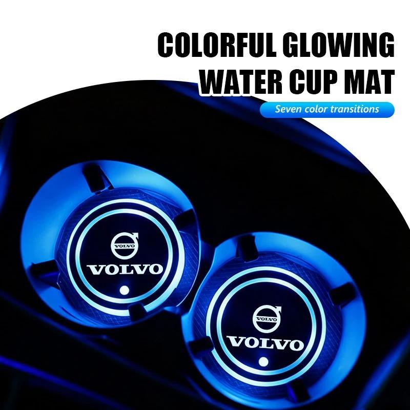 2Pcs LED Car Cup Holder Mat 7 Colors USB Charging For Volvo XC60 XC40 XC90 S60 S90 V60 V90 EX30 EX40 EX90 V40 XC70 C40 Recharge