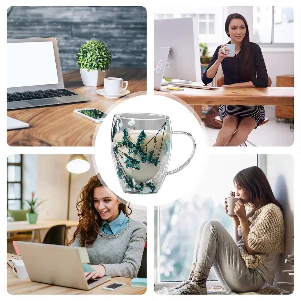 С ручкой прозрачные стеклянные чашки двухслойная двухстенная кофейная кружка уникальная кружка с сухоцветами посуда для напитков