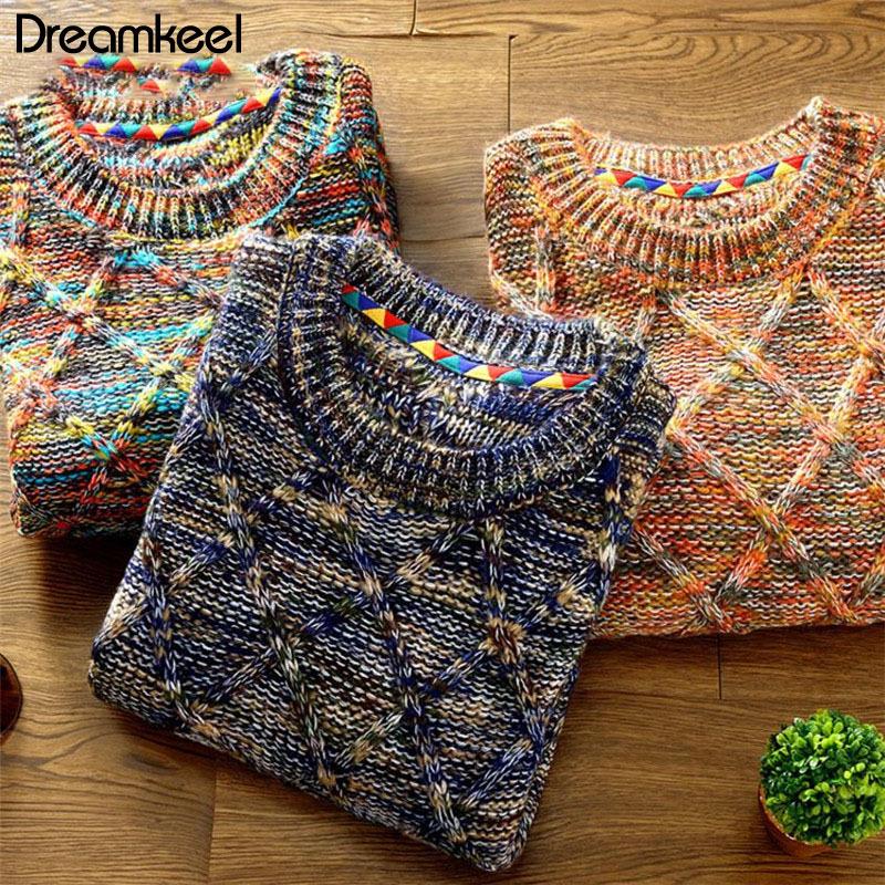 Новый осенне-зимний толстый теплый свитер, облегающий мужской свитер, мужской многоцветный вязаный свитер