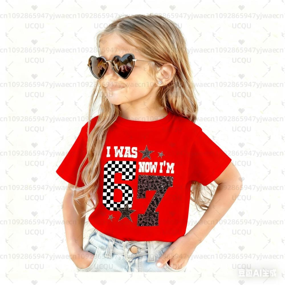 Детская футболка с принтом 6 7 лет, с коротким рукавом, круглым вырезом, повседневный топ, футболки, летняя, удобная, модная одежда для девочек и мальчиков