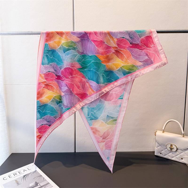 Color Leaf Triangle Scarf Simulation Silk Printing Sunscreen Shawl Waist Scarf Women's Silk Scarf Scarf Headscarf Scarf