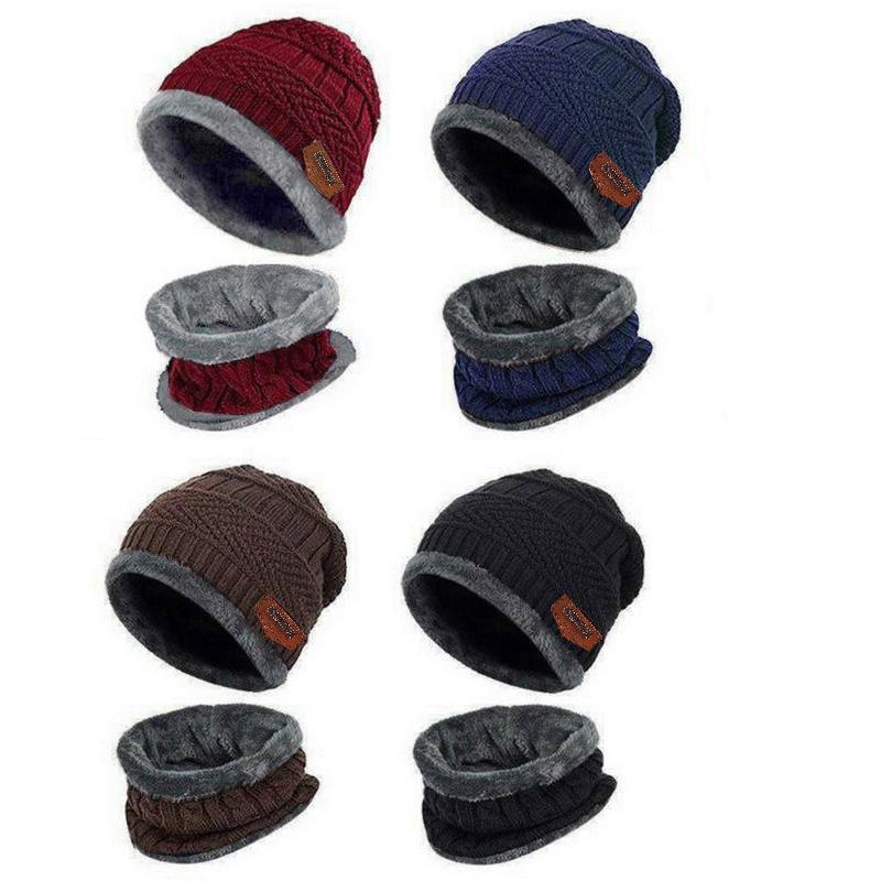 3pcs/set Fashion Plush-lined Knitted Caps Men Women's Winter Hats Scarves Touch Screen Gloves Thicken Warm Beanie Hat