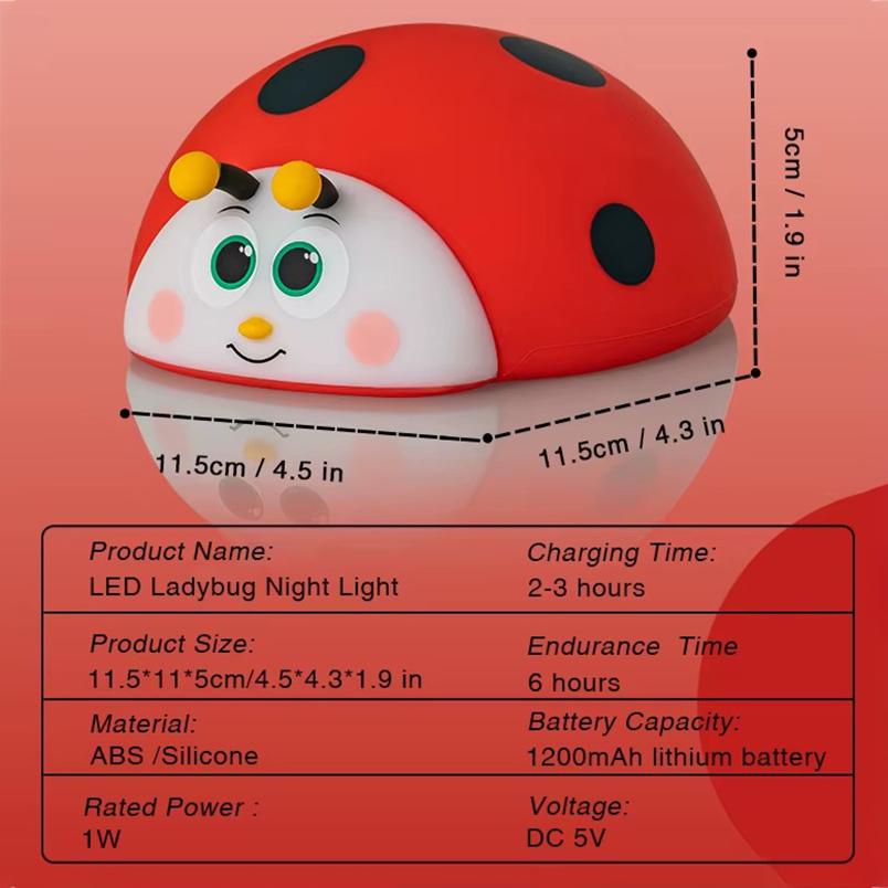 Очаровательный ночник, силиконовый ночник для детской, лампа для сна, сенсорное управление, ночники-божьи коровки, перезаряжаемая через USB настольная лампа для младенца, ребенка