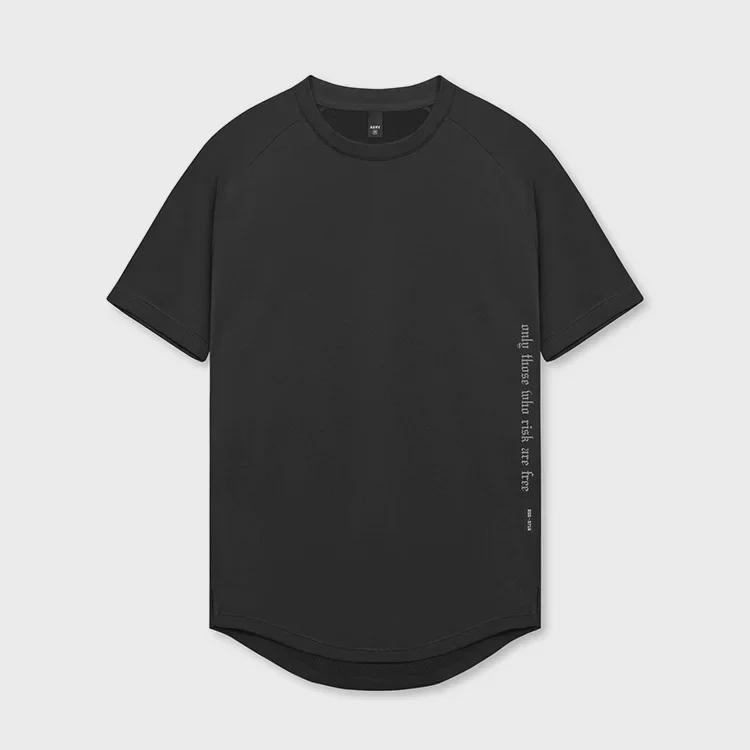 Мужская летняя футболка с коротким рукавом реглан - модный американский молодежный крой с разрезом по низу