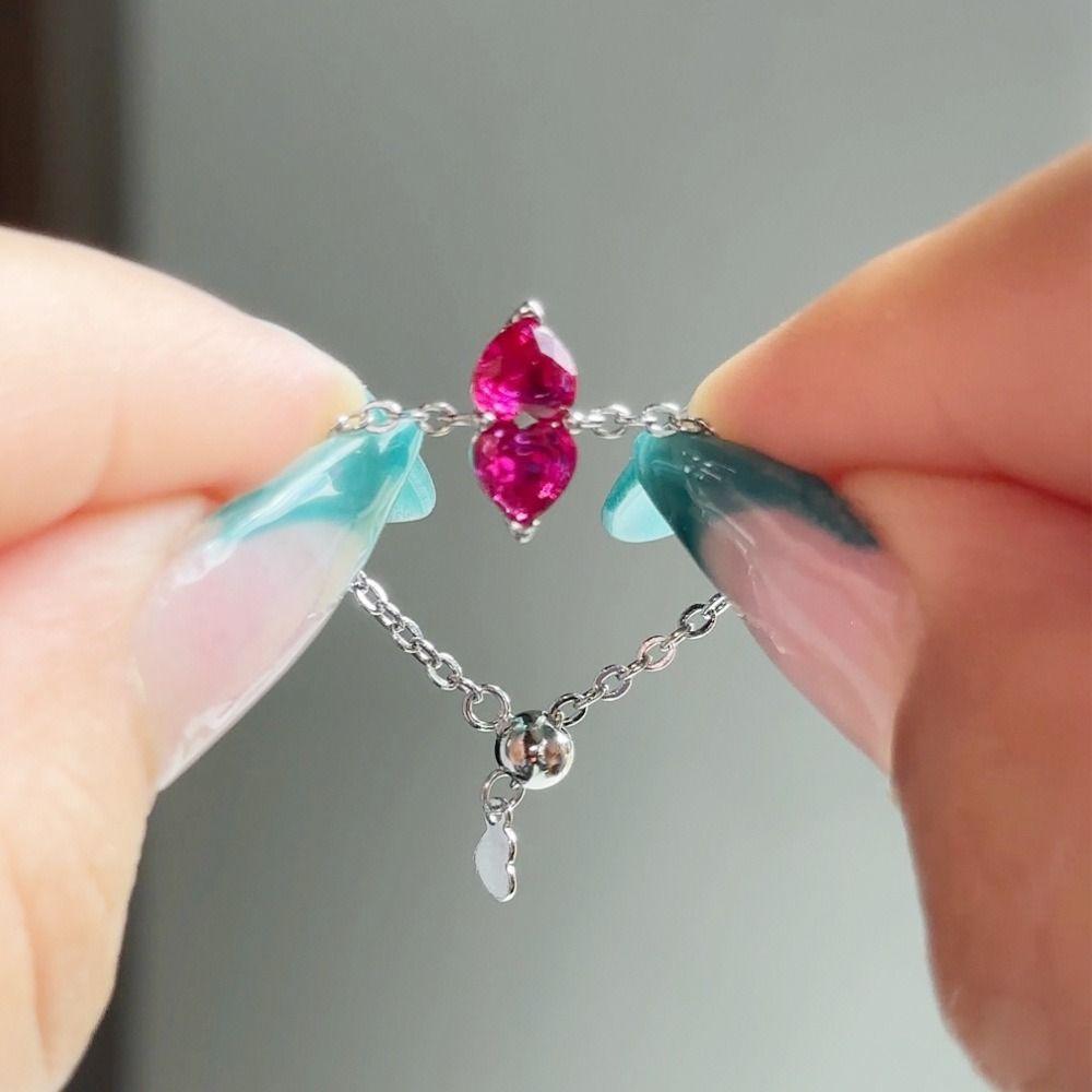 Double Heart Adjustable Chain Ring Minimalist Elegant Women Link Chain Ring Stackable Exquisite Finger Jewelry Girls Gift