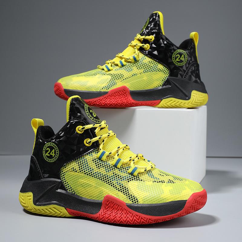 Популярные детские баскетбольные кроссовки с резиновой подошвой и сетчатым плетением для мальчиков, кроссовки для учеников начальной школы, спортивная обувь для бега, нескользящая