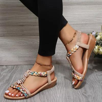 Модная обувь женская 2025 горячая распродажа танкетка женские сандалии летние повседневные сандалии женская мода смешанный цвет богемная обувь женские сандалии