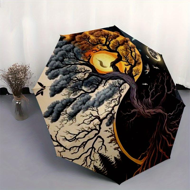 "Yin Yang Tree of Life Decor"Umbrella, Portable 3-Fold Compact Umbrella for Men & Women ES34