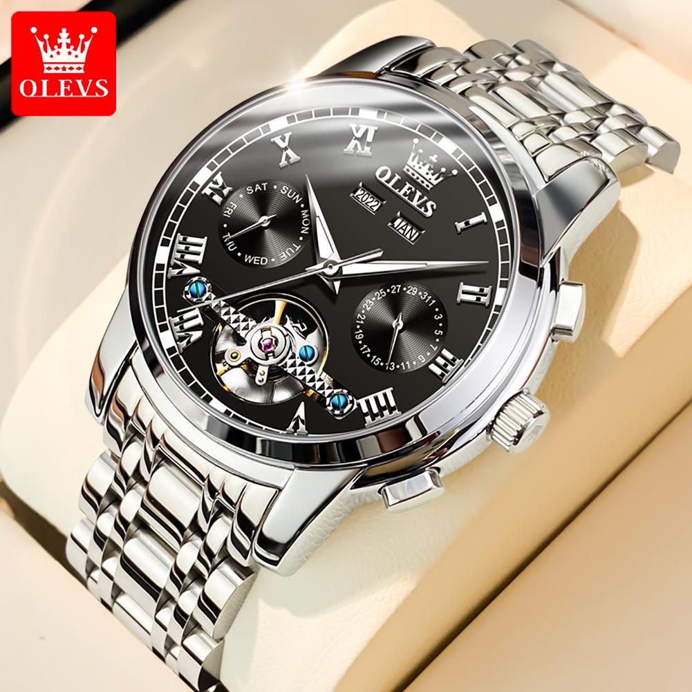 OLEVS Men Watches Top Brand Fine Steel Original Automatic Wristwatch for Man Original Self-winding Mechanical Movement Calendar