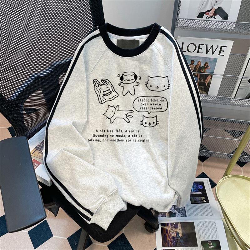 Худи в американском стиле, плотное: Принт Lazy Vibe, Флисовый свитшот свободного кроя для пары, для носки осенью и зимой.