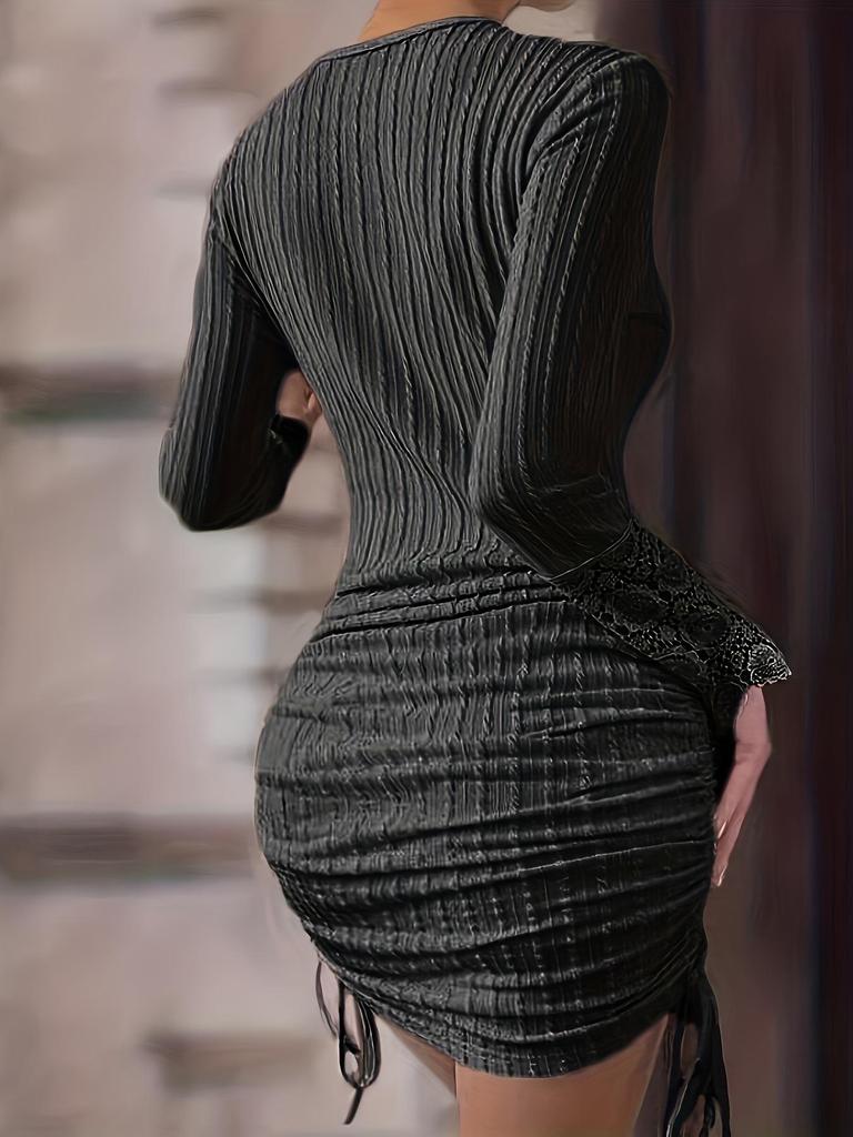 2024 Осень Европейское и Американское Женское Однотонное Платье Бодикон с Круглым Вырезом