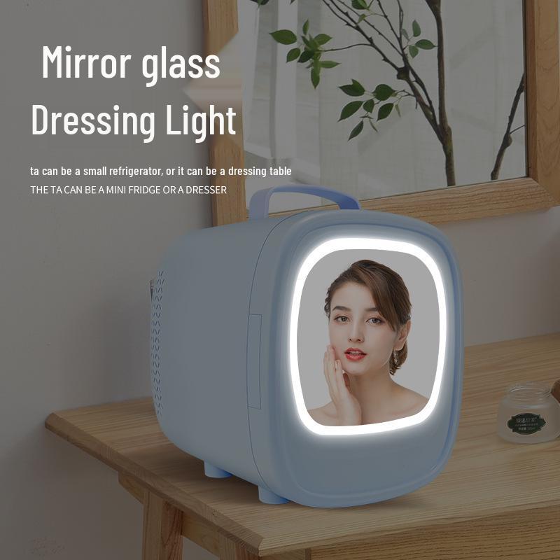 Мини Портативный Двухрежимный Автомобильный и Домашний Холодильник с Зеркалом для Макияжа
