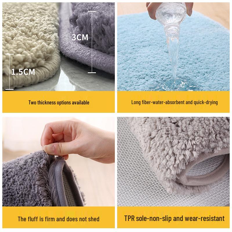 High-Pile Non-Slip Water-Absorbing Floor Mat for Kitchen & Bathroom
