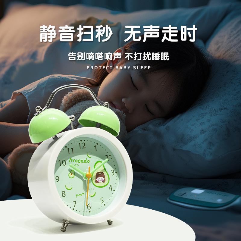 Alarm clock, wake-up artifact for students and children, metal ringing bell, silent, powerful color luminous table clock