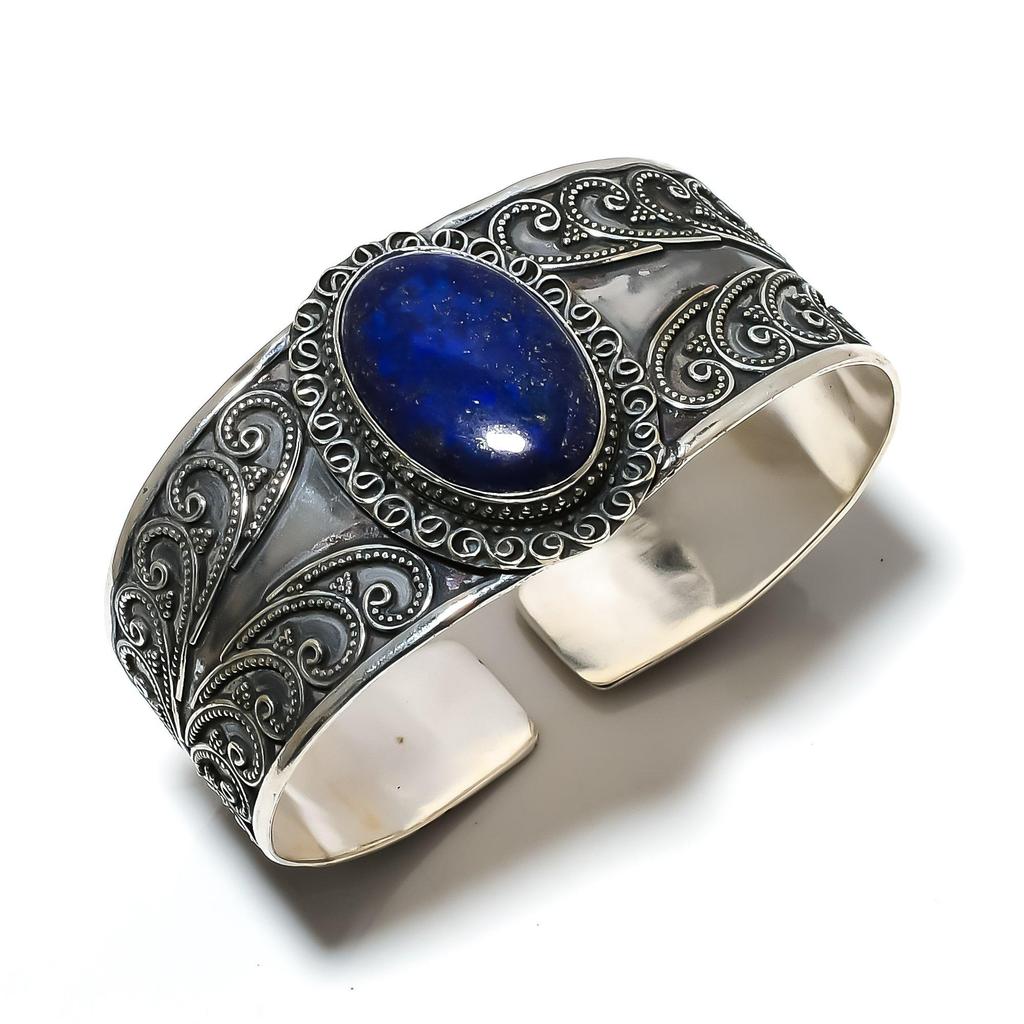 Браслет-манжета из натурального лазурита ручной работы из стерлингового серебра 925 пробы, браслет из лазурита, для жены, браслет унисекс, подарки на день рождения