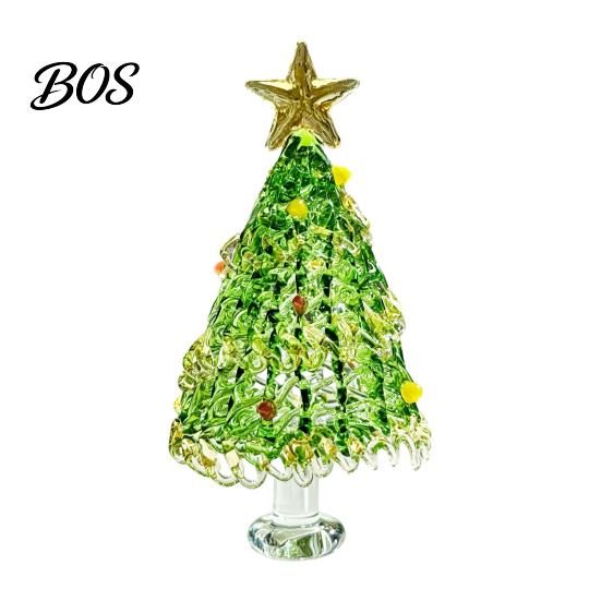 Office Holiday Table Decor Hand Blown Glass Christmas Tree Figurine, Mini Tabletop Small Gifts Xmas Ornament, Handmade Desktop Decoration Unique