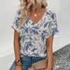 2024 женская футболка с v-образным вырезом в стиле ретро, ​​футболка с цветочным принтом кешью, летняя модная популярная футболка с короткими рукавами для отдыха