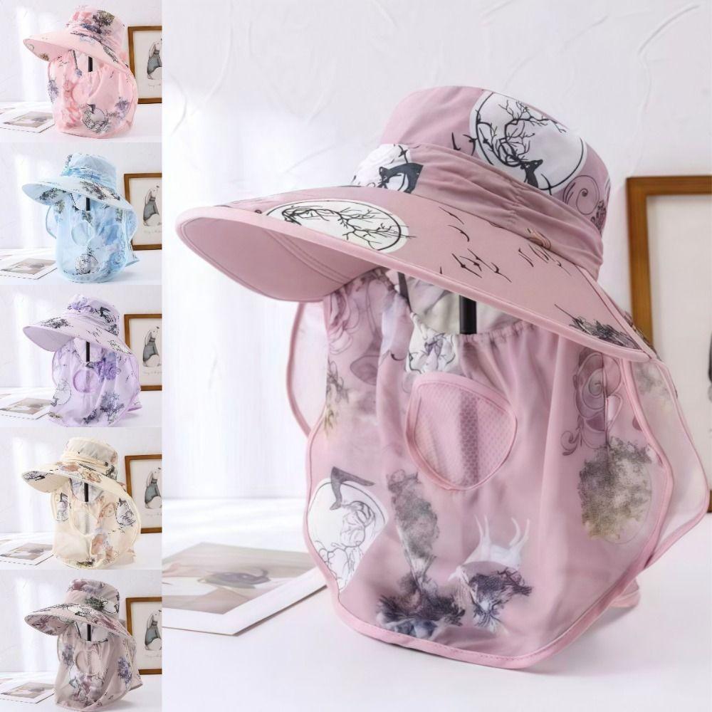 Wide Brim Tea Picking Work Hat UV Protection Fisherman's Hat Face Mask Sun Hat Summer Outdoor